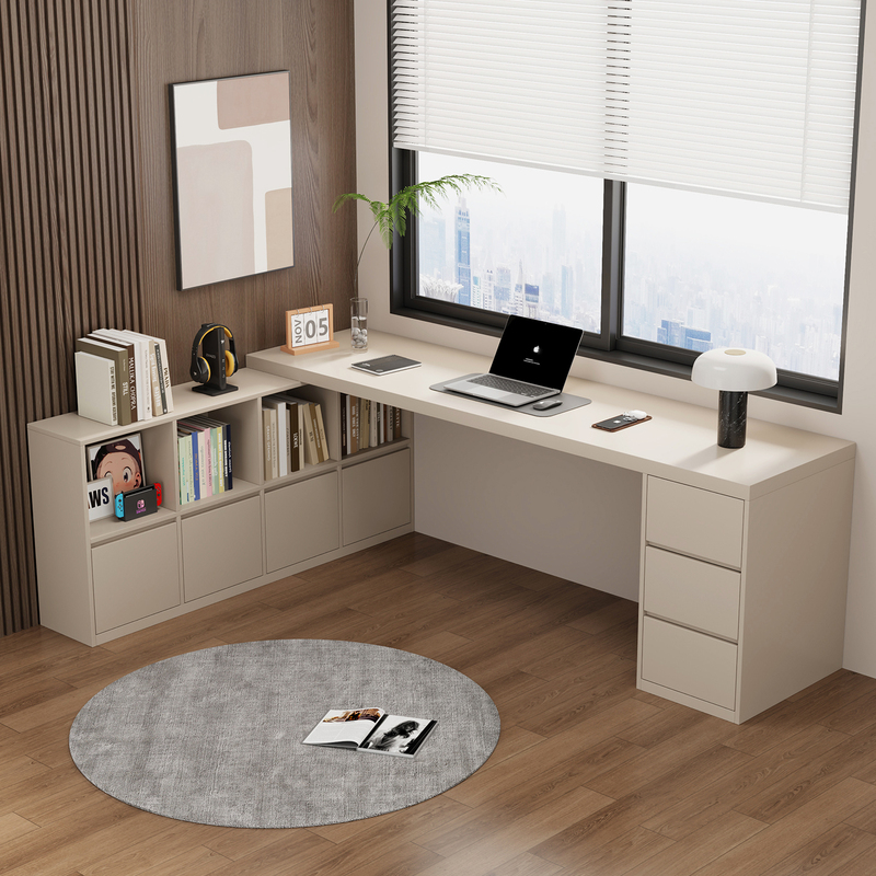 Corner L-Shaped Desk Storage Cabinet Integrated Simple Small Apartment Study Children's Storage Cabinet Bedroom Bedside Table Bookshelf