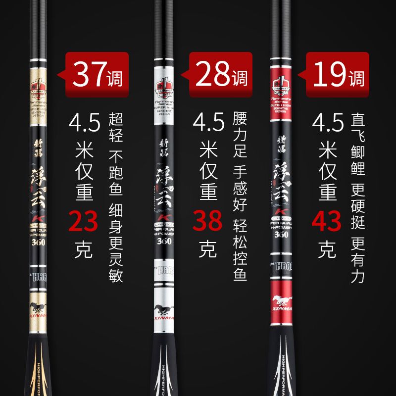Floating Cloud Crucian Carp Hand Rod, Ultra-Light and Ultra-Hard Platform Fishing Rod, 28 Wild Fishing Carbon Fiber, 37 Ultra-Fine, 19 Adjustable Fishing Rod, Xinma Baishide