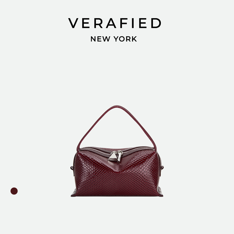 [Vogue Recommended] Verafied Light Luxury Crossbody Handbag 2026 Autumn Burgundy Snake Pattern Pencil Case Bag