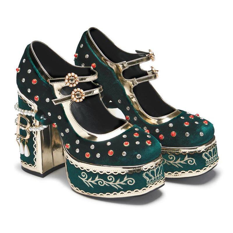 New Koi Footwear Christmas Green Suede Gem-Decorated Velvet Lolita High Heels
