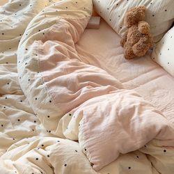 Class A cotton burst double-layer yarn collection mother and infant grade pure cotton double-layer yarn bed four-piece set small fresh cartoon Bed Sheets