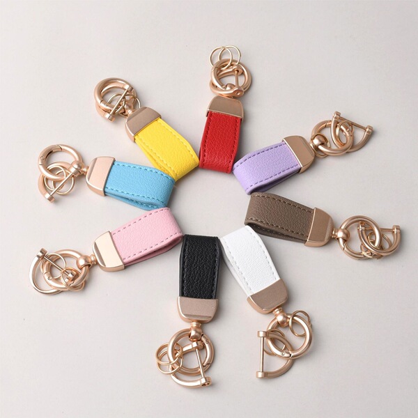 French-Style Short Leather Car Keychain, High-End Goat-Grain Leather Key Chain, Cute Pendant Gift for Women