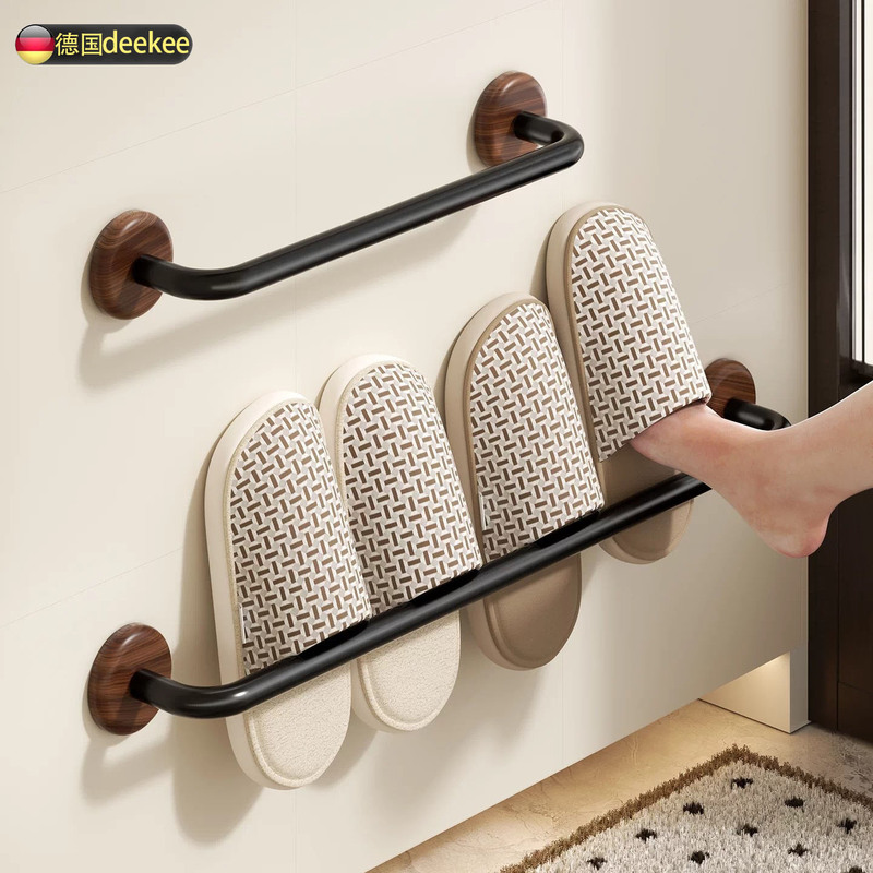 German Walnut Wood Vintage-Style Bathroom Slipper Rack, Wall-Mounted, No-Drill, Special for Bathroom/Toilet, Entryway Rack