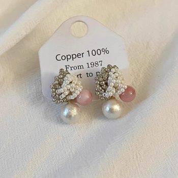 Vintage pink glutinous beads earrings