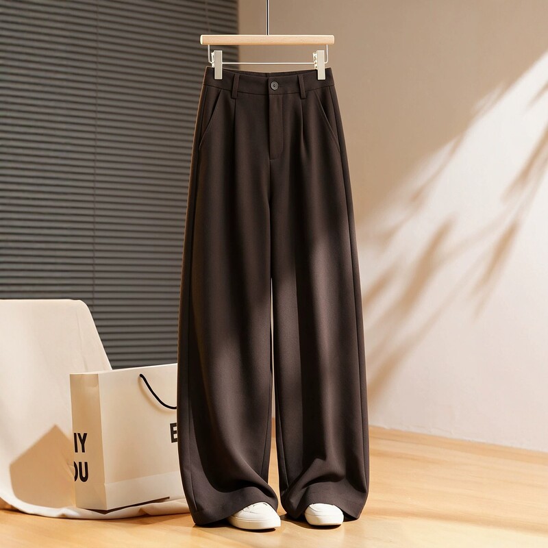 Coffee-Colored Straight-Leg Suit Pants for Women, Autumn 2026 New Style, Melard Nine-Point High-Waisted Petite Elegant Wide-Leg Pants Coffee-Colored Straight-Leg Suit Pants for Women, Autumn 2026 New Style, Melard Nine-Point High-Waisted Petite Elegant Wide-Leg Pants