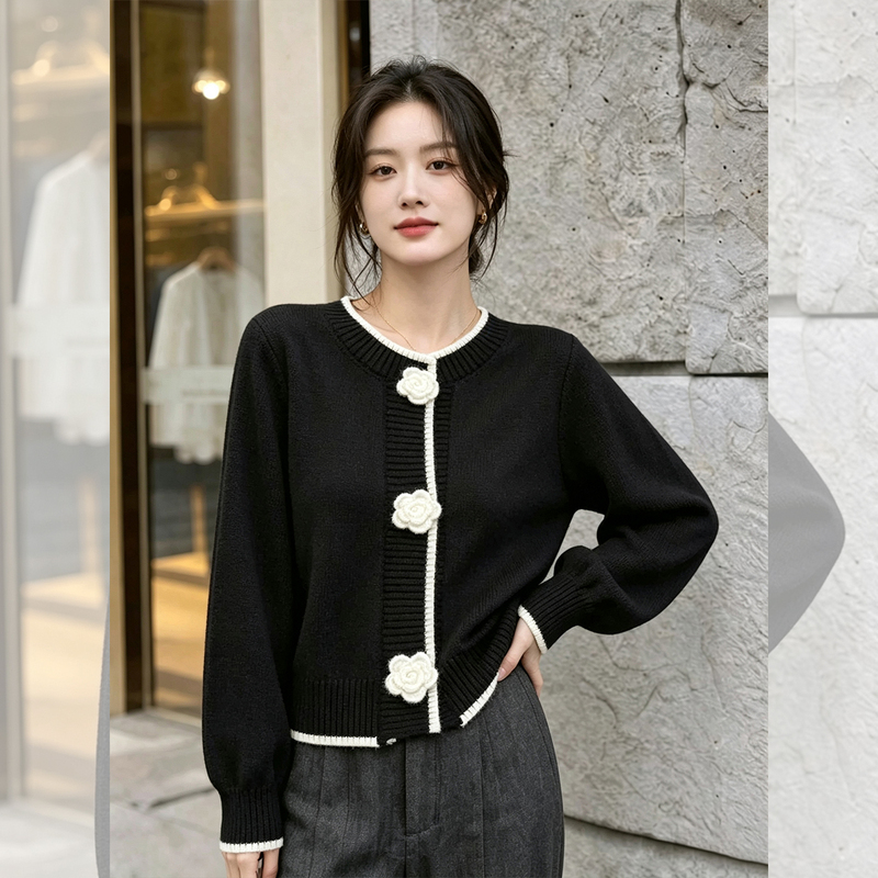 Korean-Style Exquisite Black Long-Sleeve Knit Sweater 2026 Early Autumn New White Three-Dimensional Floral Loose Versatile Top for Women Korean-Style Exquisite Black Long-Sleeve Knit Sweater 2026 Early Autumn New White Three-Dimensional Floral Loose Versatile Top for Women