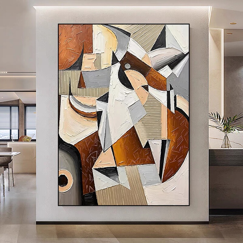 Hand-Painted Oil Painting Picasso Abstract Geometric Living Room Sofa Entrance Hall Dining Room Background Wall Decorative Painting Modern Texture Painting