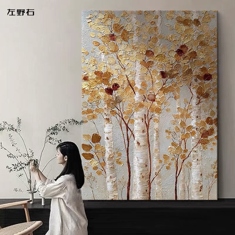 Money Tree Light Luxury Pure Hand-Painted Oil Painting Modern Decorative Painting Textured Living Room High-End Wall Art Entrance Italian-Style Mural