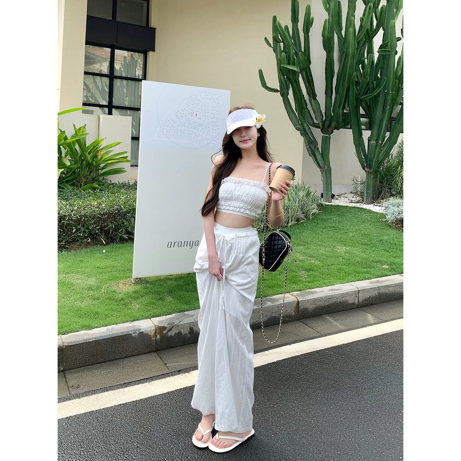 Oyff Fanlai [Балерина] Sexy Girl White Vest Women's Outer Wear Wide Leg Pants Suit