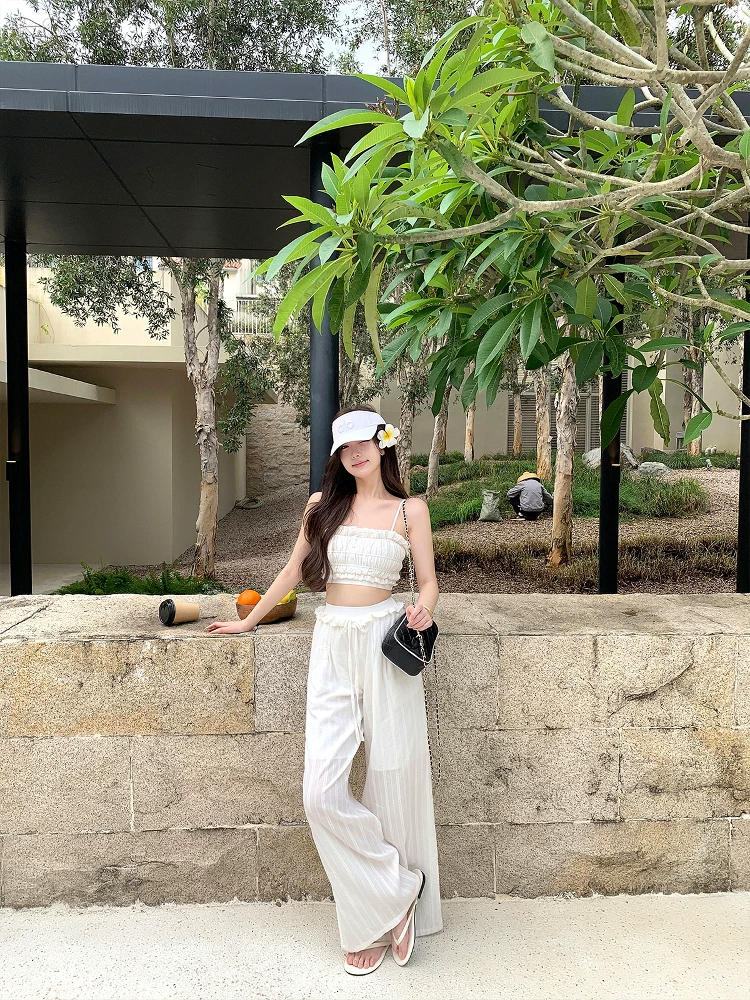 Oyff Fanlai [Балерина] Sexy Girl White Vest Women's Outer Wear Wide Leg Pants Suit