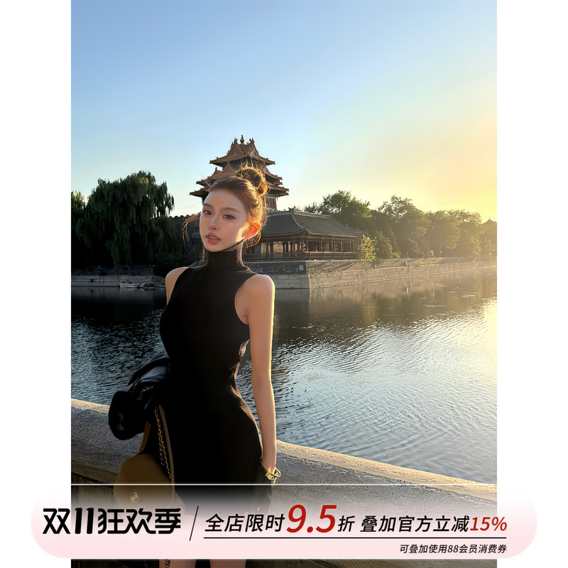 Oyff Fanfan Is Here【Kendall Dress】High-Neck Sleeveless Ribbed Knit Dress for Women, Waist-Cinching Tank Top Short Dress