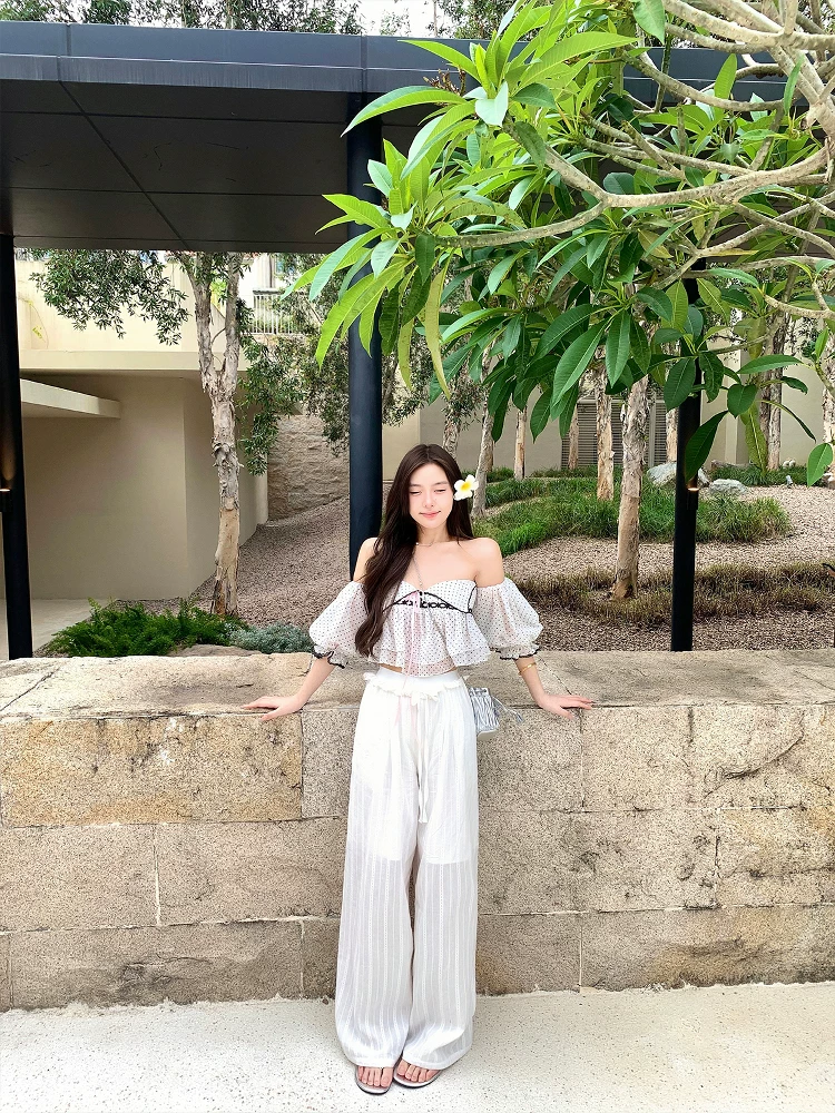 Oyff Fanlai [Балерина] Sexy Girl White Vest Women's Outer Wear Wide Leg Pants Suit