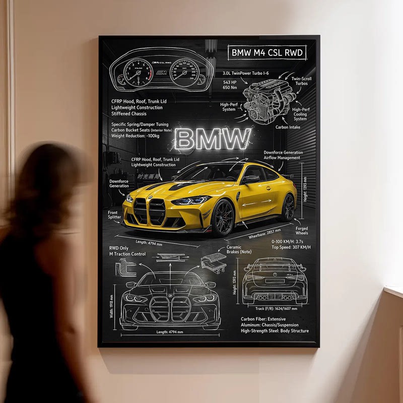Flying Speed Life Bmw M4 Blueprint Poster Various Styles Car Wall Art Decorative Painting Men's Exclusive Space Living Room