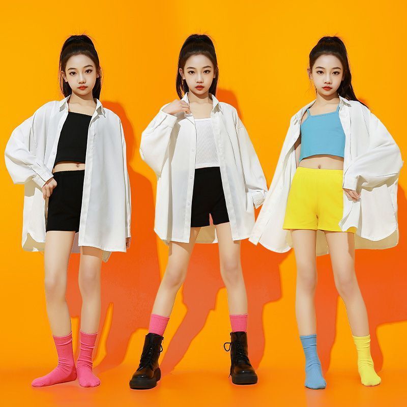 Children's Modern Dance Performance Clothing, Large Size White Shirt, Swallowtail Shirt, Uv Protection Casual Large Shirt Children's Modern Dance Performance Clothing, Large Size White Shirt, Swallowtail Shirt, Uv Protection Casual Large Shirt