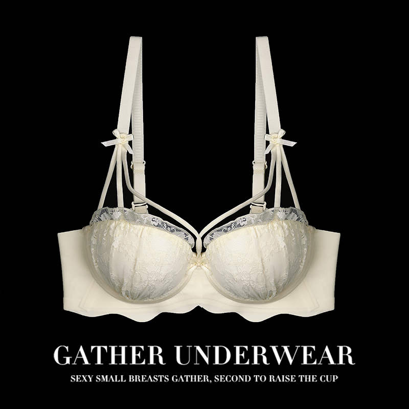 「胸の欲望天井」下着レースセクシーな小さな胸のギャザー垂れ防止スチールリングなし禁欲ブラセット