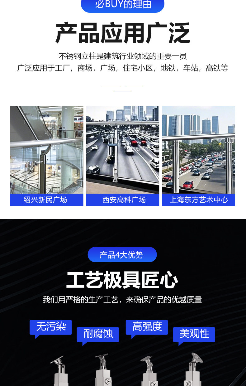 Лестничные перила 不锈钢栏杆立柱玻璃卡槽楼梯扶手栏杆立柱方管圆管桥梁立柱定制 New Mita