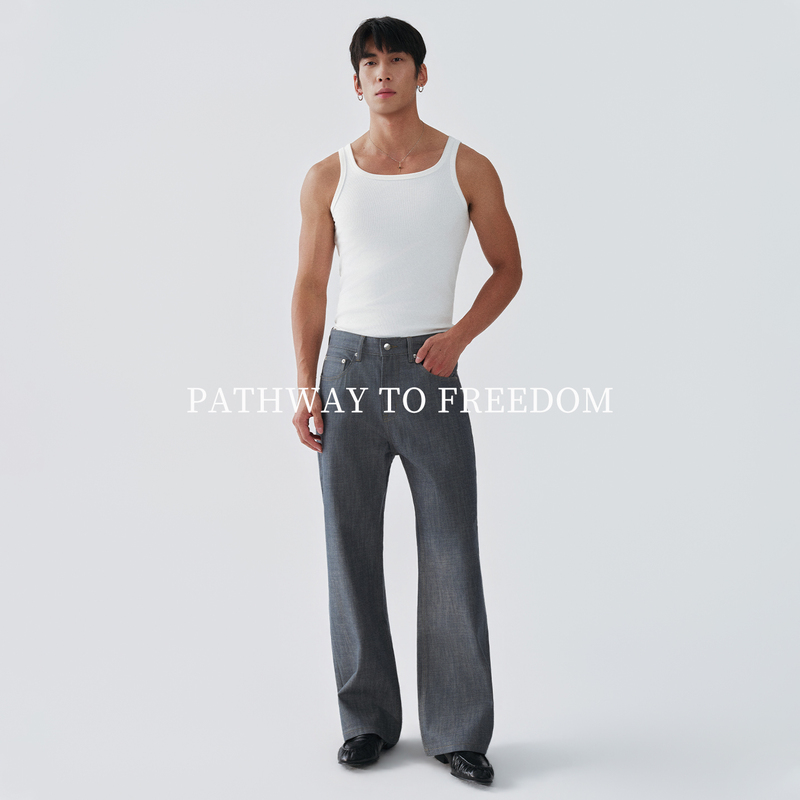Ptoff Unbleached Raw Denim 14.50Z Lake Green Jeans for Men, Autumn Loose Fit Mid-Rise Drape Straight-Leg Pants Trendy Ptoff Unbleached Raw Denim 14.50Z Lake Green Jeans for Men, Autumn Loose Fit Mid-Rise Drape Straight-Leg Pants Trendy