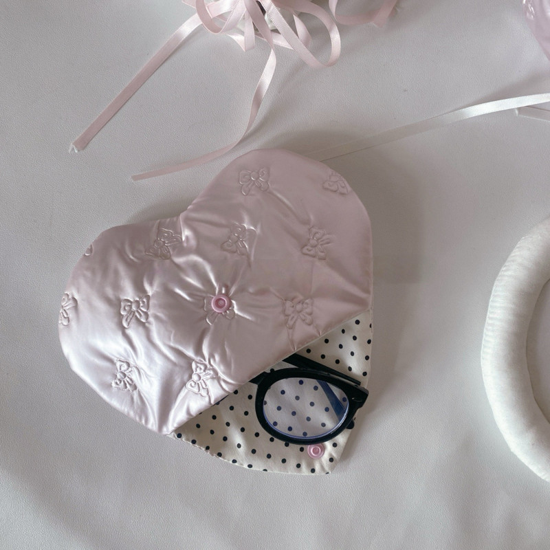 Korean-Style Ins-Style Pink Bow Buckle Fabric Glasses Storage Bag, Cute and Waterproof Sunglasses Case for Girls
