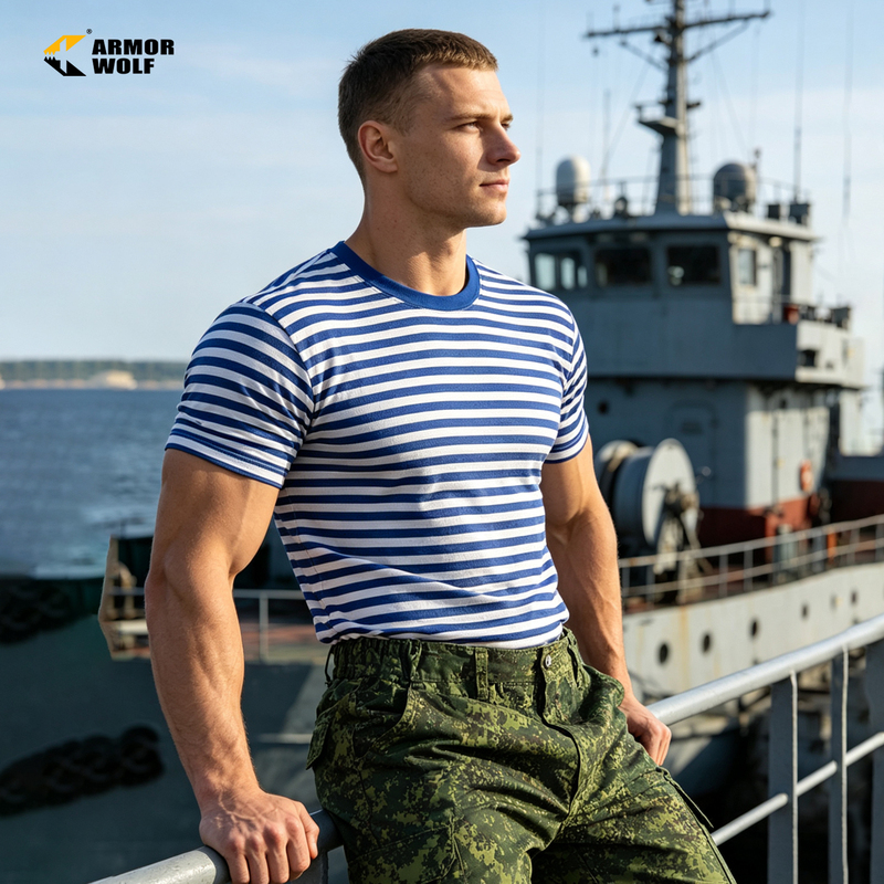 Authentic Sea Soul Shirt Short-Sleeved Physical Training Suit for Men, Russian Blue and White Striped Tactical T-Shirt, Quick-Drying and Breathable Authentic Sea Soul Shirt Short-Sleeved Physical Training Suit for Men, Russian Blue and White Striped Tactical T-Shirt, Quick-Drying and Breathable