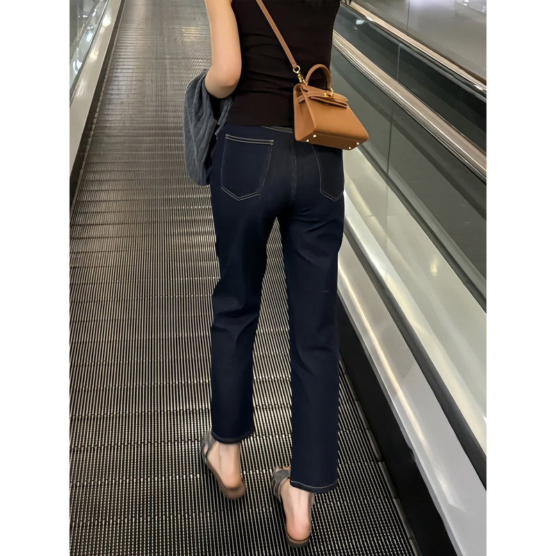 Women's Denim Cigarette Pants for Autumn, Plus Size, Slim Fit, Straight-Leg Pants, Petite Cropped Pants, Stretchy Narrow Pants Women's Denim Cigarette Pants for Autumn, Plus Size, Slim Fit, Straight-Leg Pants, Petite Cropped Pants, Stretchy Narrow Pants