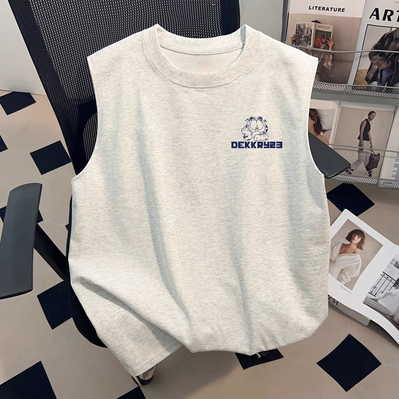 Overseas Withdrawal~ Counter Clearance American Trendy Brand Niche Quirky Cat Print Unisex Pure Cotton Sleeveless Vest Heavyweight Overseas Withdrawal~ Counter Clearance American Trendy Brand Niche Quirky Cat Print Unisex Pure Cotton Sleeveless Vest Heavyweight