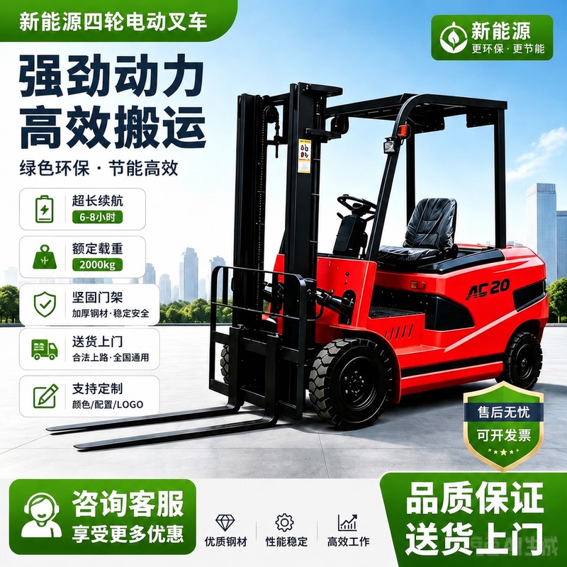 Four-Wheel Electric Forklift 2 Tons 3 Tons Small Seated Type New Energy 1 Ton Fully Automatic Handling Stacking Lift Truck