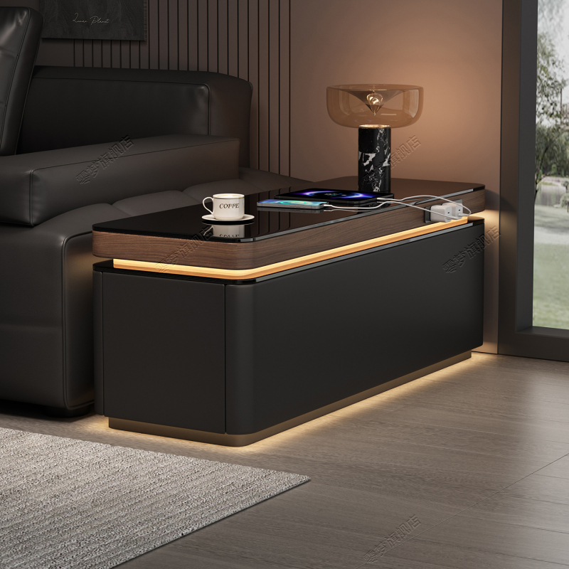 2026 New Italian-Style Lawrence Sofa Smart Side Cabinet Rechargeable High-End Living Room Side Table with Lights