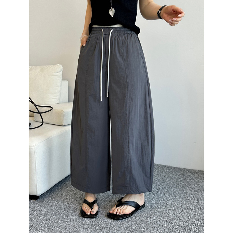 7.1 Special Offer Yz-8015 Korean Style Drawstring Color-Block Elastic Waist Quick-Dry Nine-Point Thin Curved Pants