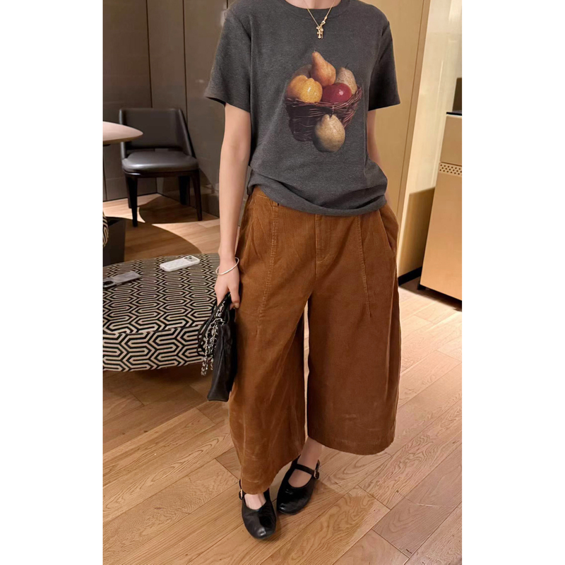 9.4 Autumn New Model Dh-1833 Korean Style Semi-Elastic Waist Fashionable Corduroy Cropped Pants