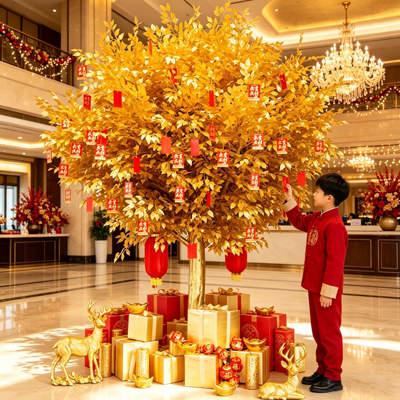 Artificial Golden Money Tree, Fortune Tree, Wish Tree for Malls, Hotels, Bank Entrances, New Year and Spring Festival Floor-Standing Decoration Artificial Golden Money Tree, Fortune Tree, Wish Tree for Malls, Hotels, Bank Entrances, New Year and Spring Festival Floor-Standing Decoration