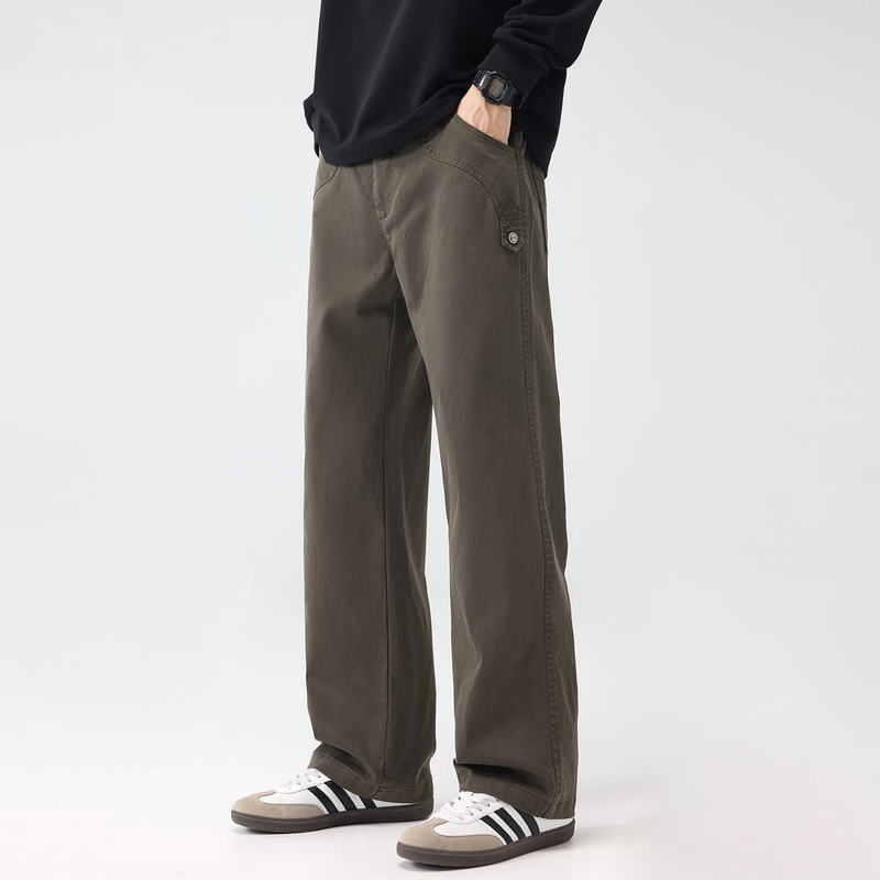 Japanese Brand 26/Autumn Casual Pants for Men | Loose Straight-Leg Patchwork Design Cleanfit Work Pants for Autumn and Winter