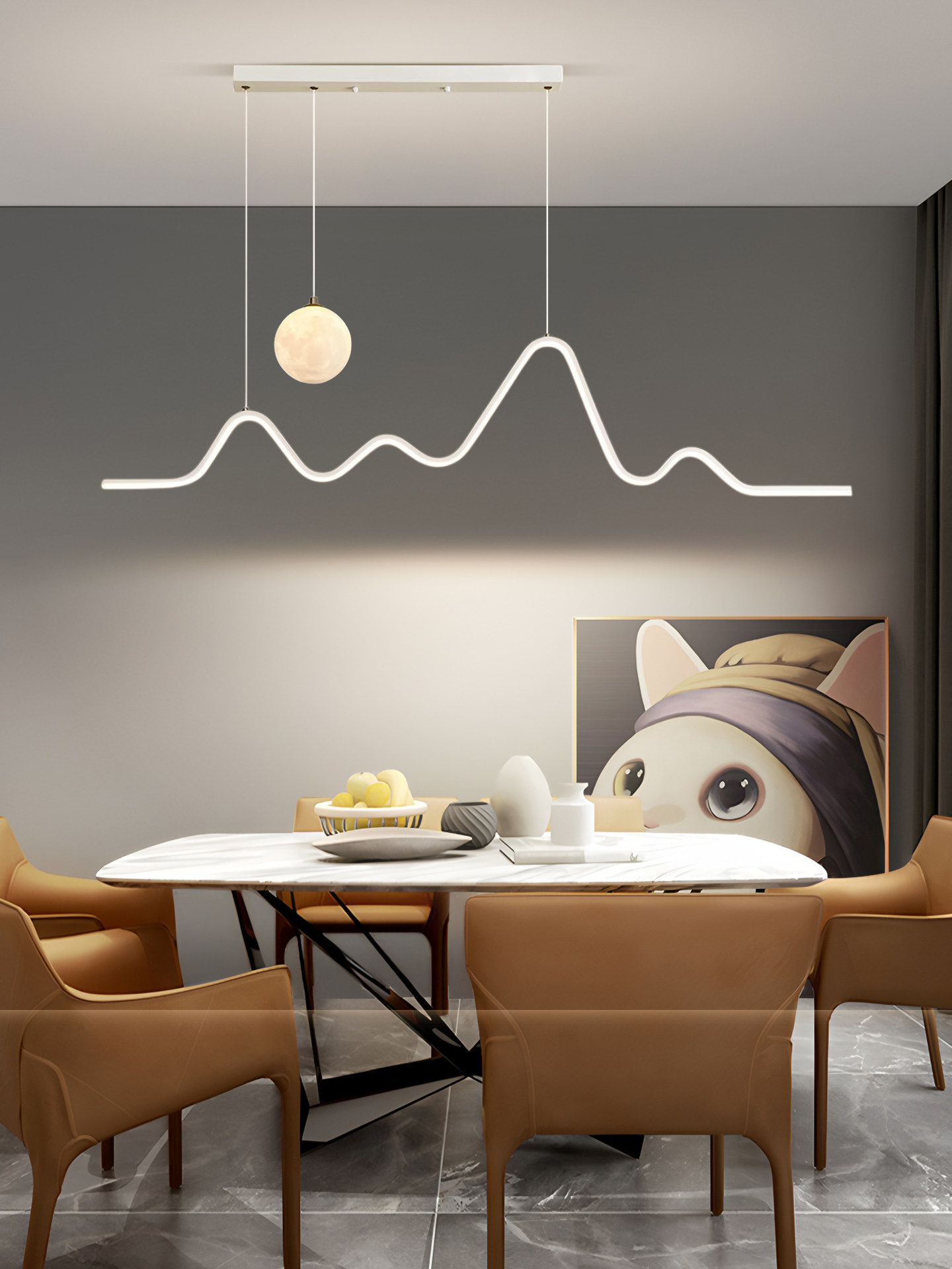 Full Spectrum Restaurant Chandelier Dining Room Table Bar Lighting Modern Minimalist Moon Lamp Nordic Minimalist Restaurant Lamp