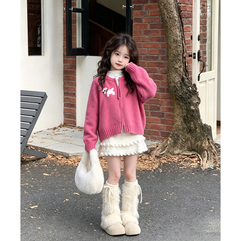 Autumn Outfit for Girls: Strawberry Cardigan with Knitted Jacket, 2026 New Style, Pink Sweater and Skirt for Little Girls Autumn Outfit for Girls: Strawberry Cardigan with Knitted Jacket, 2026 New Style, Pink Sweater and Skirt for Little Girls