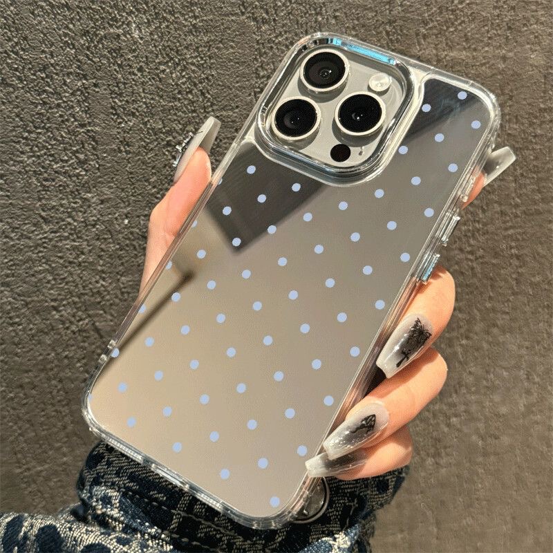 Light Blue Polka Dot Case Suitable for Samsung S26 Ultra, Mirror Finish S25 Edge, New Model S24/S23 Fe, Niche A57 A56 A54 A52, Shockproof A17 A16 A15 A37 A27, Full Coverage A07 A24