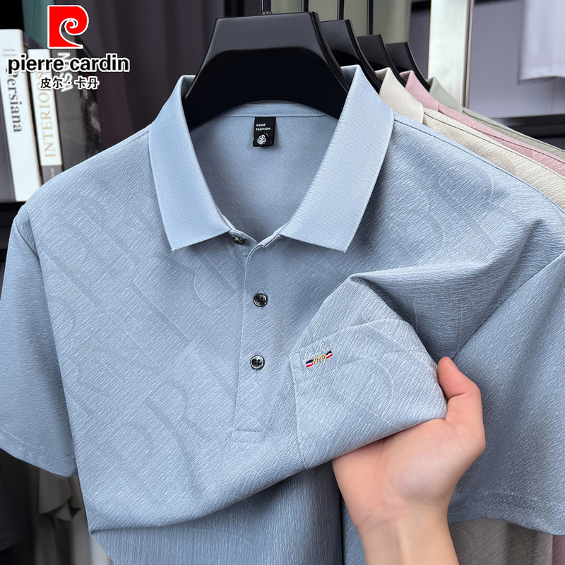 Pierre Cardin High-End Mulberry Silk Men's Short-Sleeved T-Shirt Summer New Style Lapel Ice Silk Seamless Middle-Aged Polo Shirt
