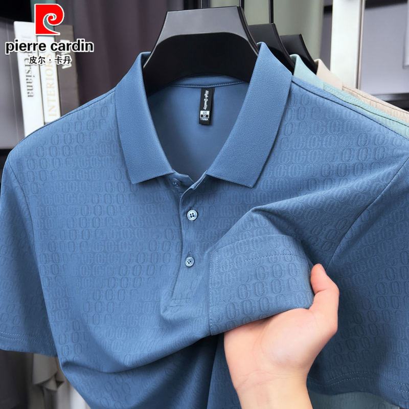 Pierre Cardin Summer Middle-Aged Men's Pure Cotton Short-Sleeve Polo Shirt, Loose Fit for Dad, with Real Pockets, Cool T-Shirt