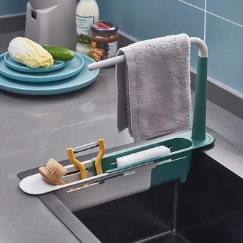 Kitchen sink drain rack retractable storage rack