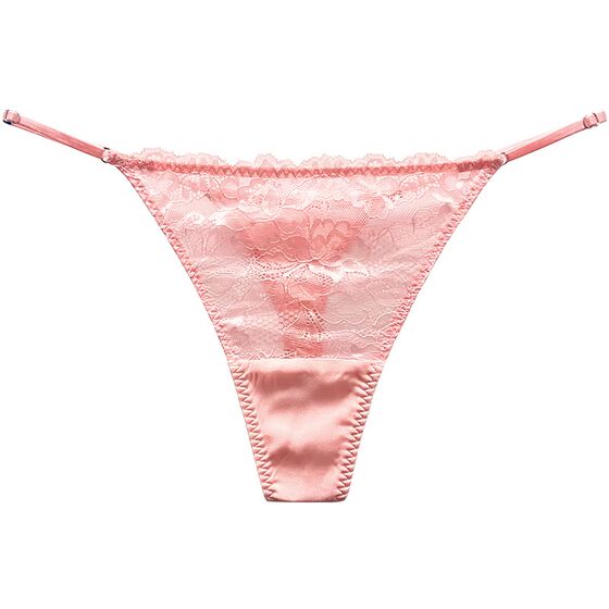 一夜千丝内裤女桑蚕丝性感丁字裤 低腰t裤蕾丝边一根带内衣女