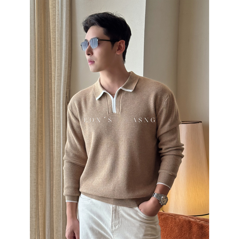 Eon's "Contrast Color Curve Texture" Relaxed Old Money Quiet Luxury Vibe Men's Commuter Casual Polo Shirt