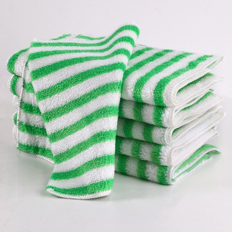 Bamboo Fiber Dishwashing Cloth, Thickened Kitchen Absorbent Dish Towel, Household Green Striped Cleaning Towel
