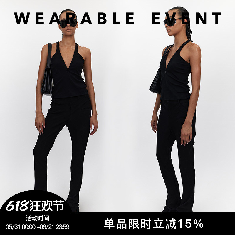 Wearable Event Large V-Neck Ribbed Slim Fit Zip-Up Tank Top Ribbed Zip-Up Jersey Tank