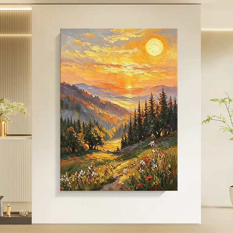 Hand-Painted Oil Painting of the Rising Sun, Floor-To-Ceiling Painting for the Living Room, Decorative Painting for the Entrance and Dining Room, Modern Sunrise Landscape Texture Wall Art Hand-Painted Oil Painting of the Rising Sun, Floor-To-Ceiling Painting for the Living Room, Decorative Painting for the Entrance and Dining Room, Modern Sunrise Landscape Texture Wall Art