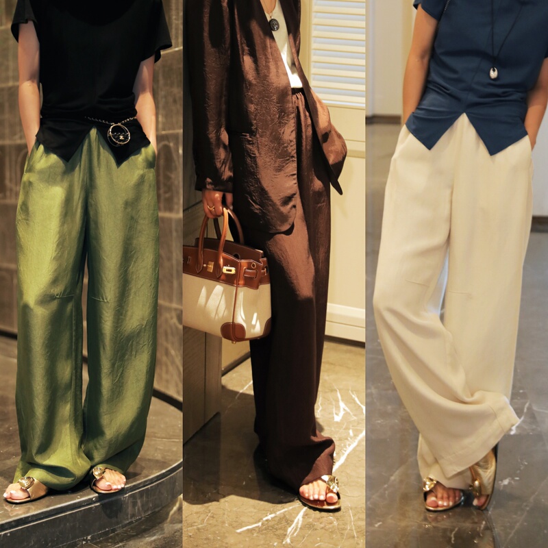 Kikizz Sister Hui 100% Acetate Cool Pants 2026 Summer New Style Cool and Versatile Solid Color Casual Pants for Women