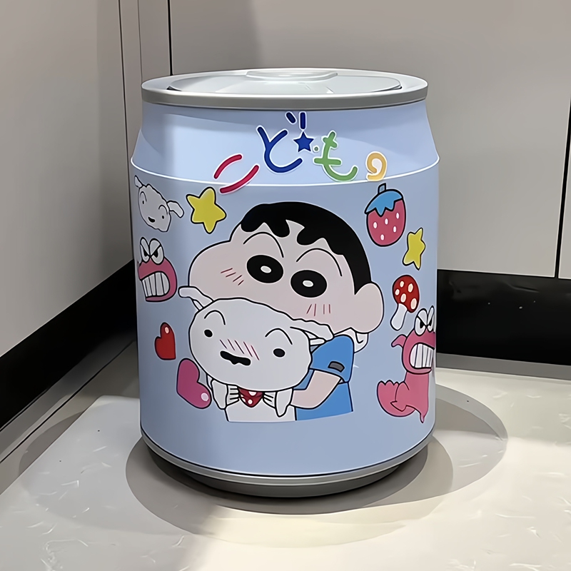 Crayon Shin-Chan Pull-Tab Trash Can for Home Use in the Living Room, High Aesthetic, Large Capacity Waste Paper Basket with Press-Open Lid Storage Bin