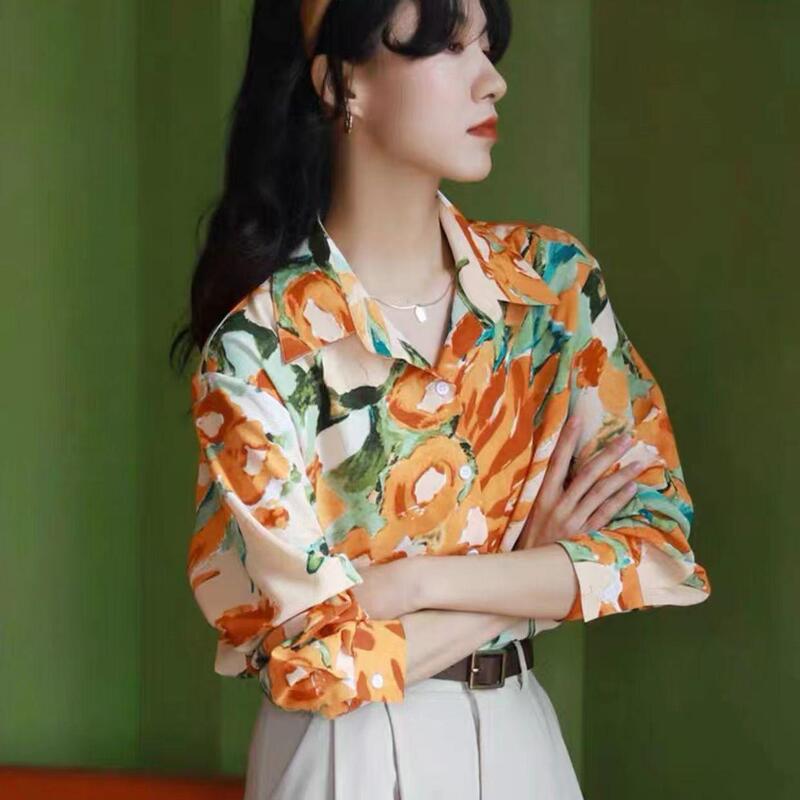 Annual Meeting Retro Hong Kong Style Printed Shirt Spring and Autumn New Women's Loose Fashion Layered Performance Photo Long-Sleeved Shirt