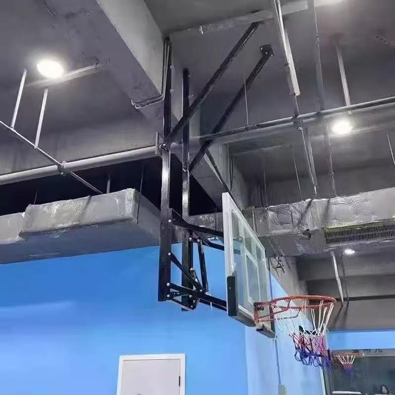 Basketball Hoop Suspended from the Ceiling, Indoor Wall-Mounted Electric Hydraulic Basketball Frame, Gym Wall-Mounted Foldable Type Basketball Hoop Suspended from the Ceiling, Indoor Wall-Mounted Electric Hydraulic Basketball Frame, Gym Wall-Mounted Foldable Type