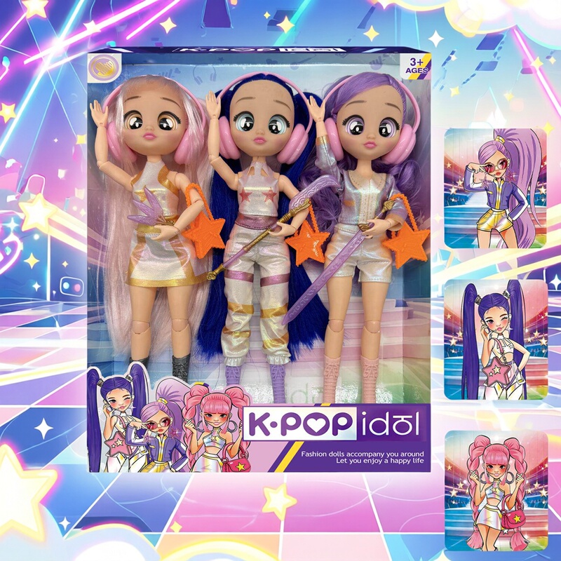 Kpop Demon Slayer Girl Group Three Members 5D Eyes Vinyl Doll Rumi Zoe Mila Demon Slayer Figure Card