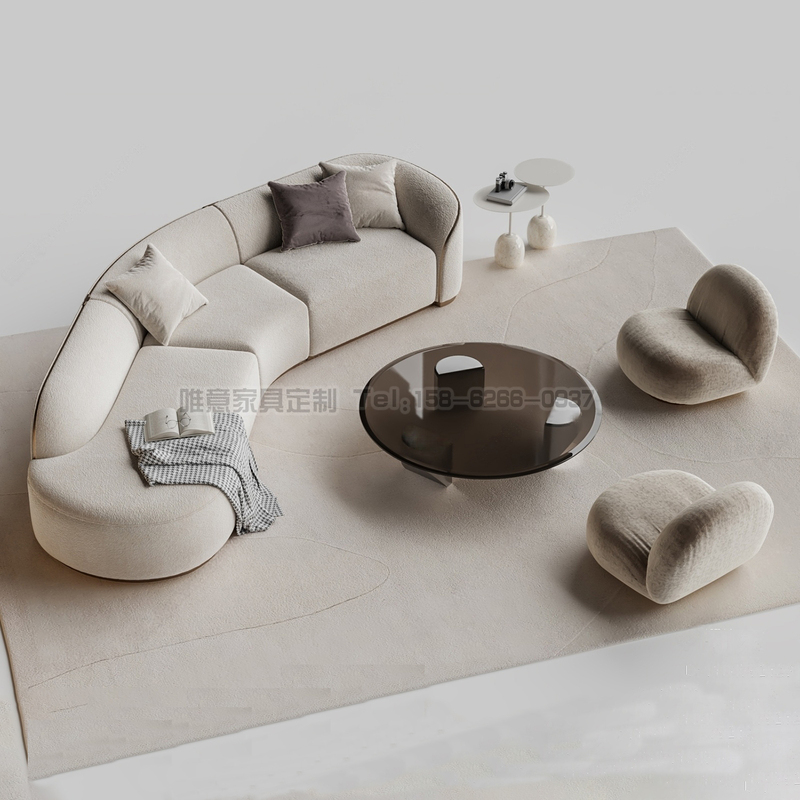 Cream-Style Living Room Curved Sofa and Coffee Table Set, Hotel Lobby, Beauty Salon, Model Room, Club Lounge Seating Area