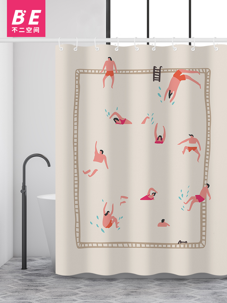 Bathroom shower curtain Waterproof mildew free hole-free powder room Polyester fiber tarpaulin Bath room Bath curtain partition window Nordic