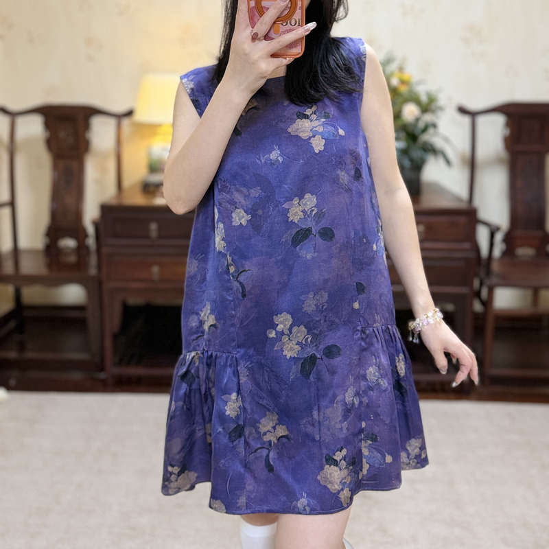 Xiangyunsha 100% Mulberry Silk [Designer Summer Tank Dress Collection] Light Luxury Design Dress